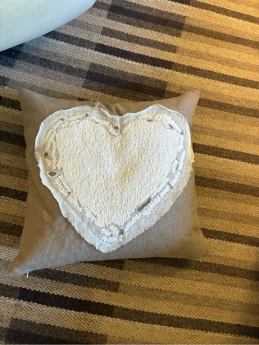 Pottery Barn Textured Heart Pillow Cover and Down Pillow Wool Blend 20X20 Beige